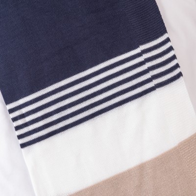 Manta de Linha Listrada - Azul Marinho, Branco e Areia